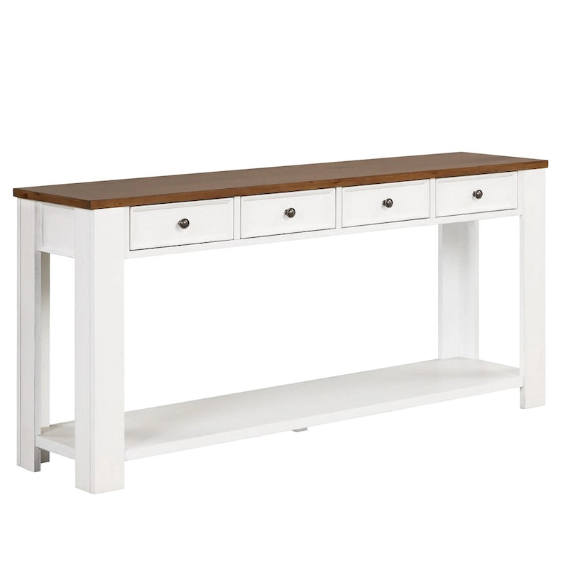 Console en bois de pin de 63 po avec 4 tiroirs et 1 tablette inférieure