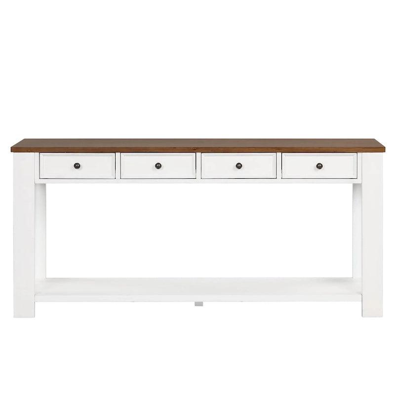 Console en bois de pin de 63 po avec 4 tiroirs et 1 tablette inférieure