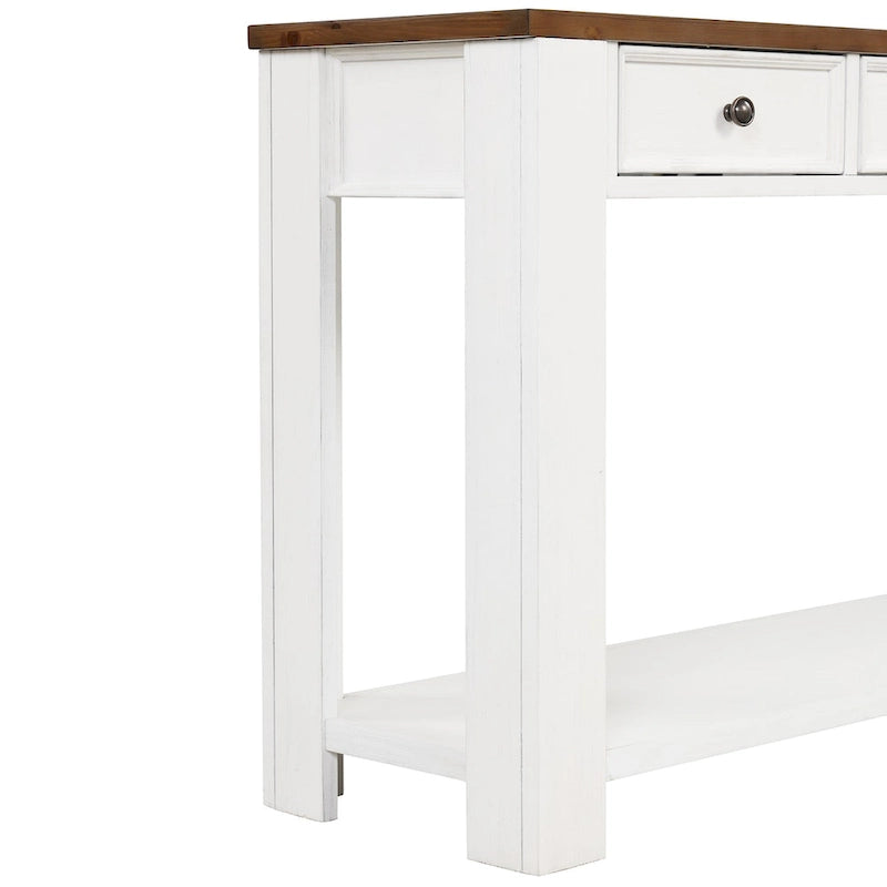 Console en bois de pin de 63 po avec 4 tiroirs et 1 tablette inférieure