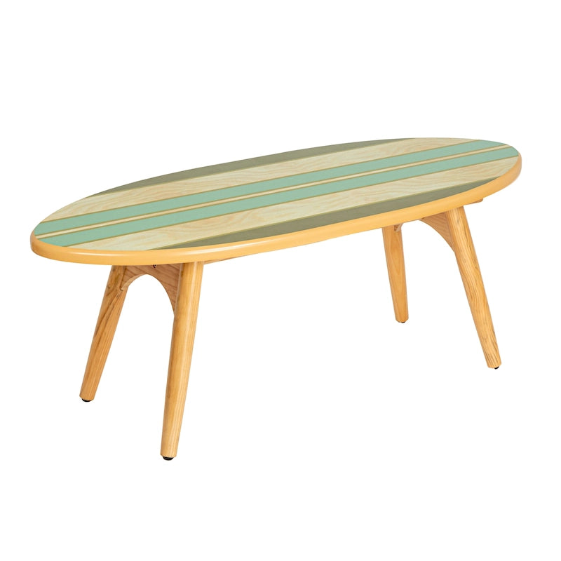 Table basse ovale planche de surf rayée, multicolore