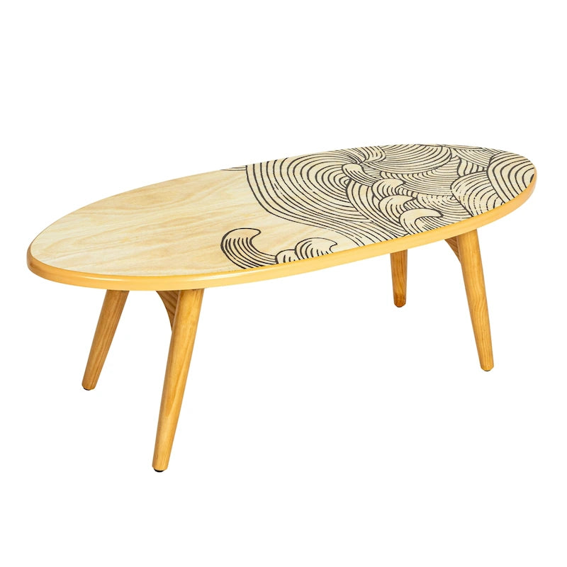 Table basse ovale planche de surf rayée, multicolore