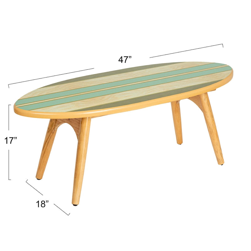 Table basse ovale planche de surf rayée, multicolore