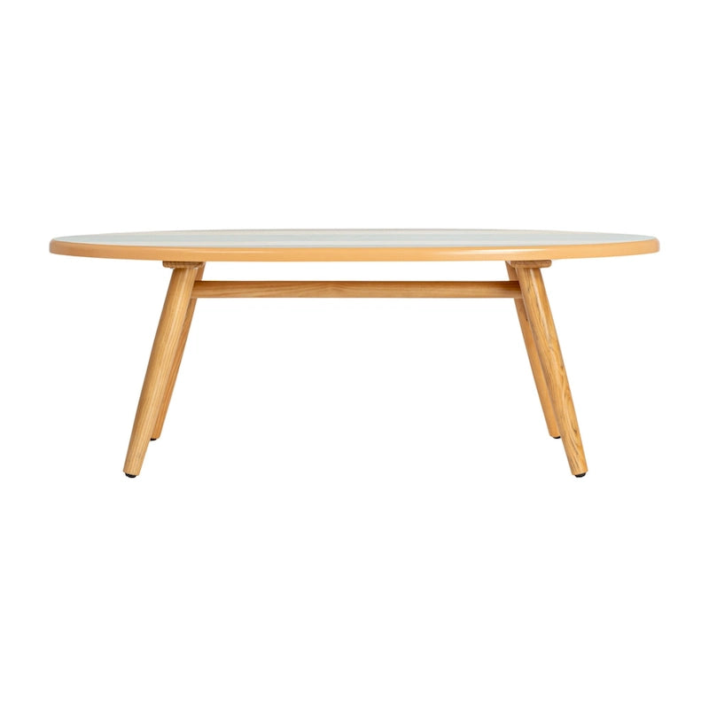 Table basse ovale planche de surf rayée, multicolore