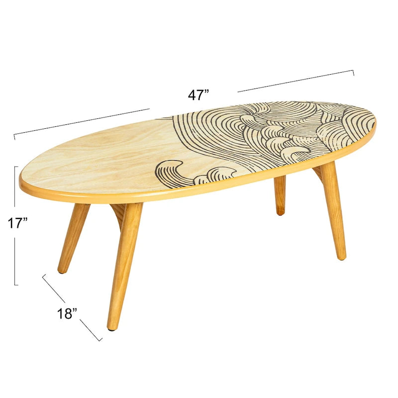 Table basse ovale planche de surf rayée, multicolore