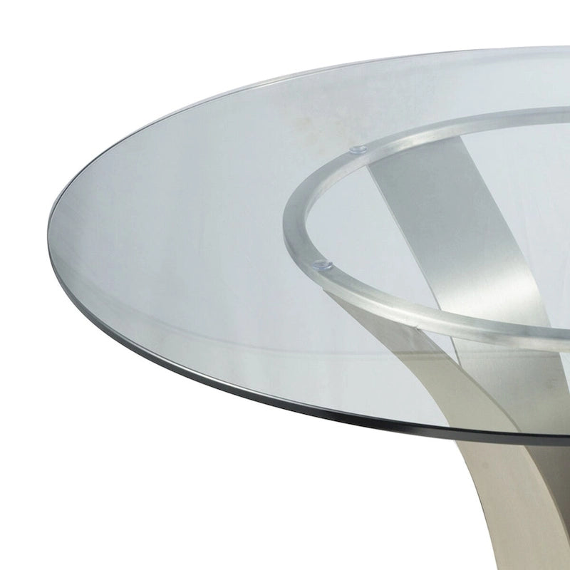 Table à manger de 48 pouces avec plateau en verre rond et base en métal, chrome
