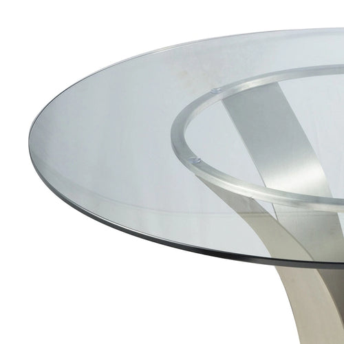 Table à manger de 48 pouces avec plateau en verre rond et base en métal, chrome