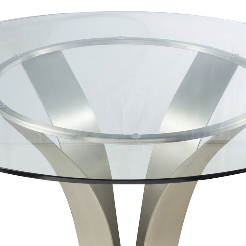 Table à manger de 48 pouces avec plateau en verre rond et base en métal, chrome