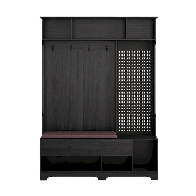 Porte-manteau avec banc à chaussures, patère, étagères et panneau perforé