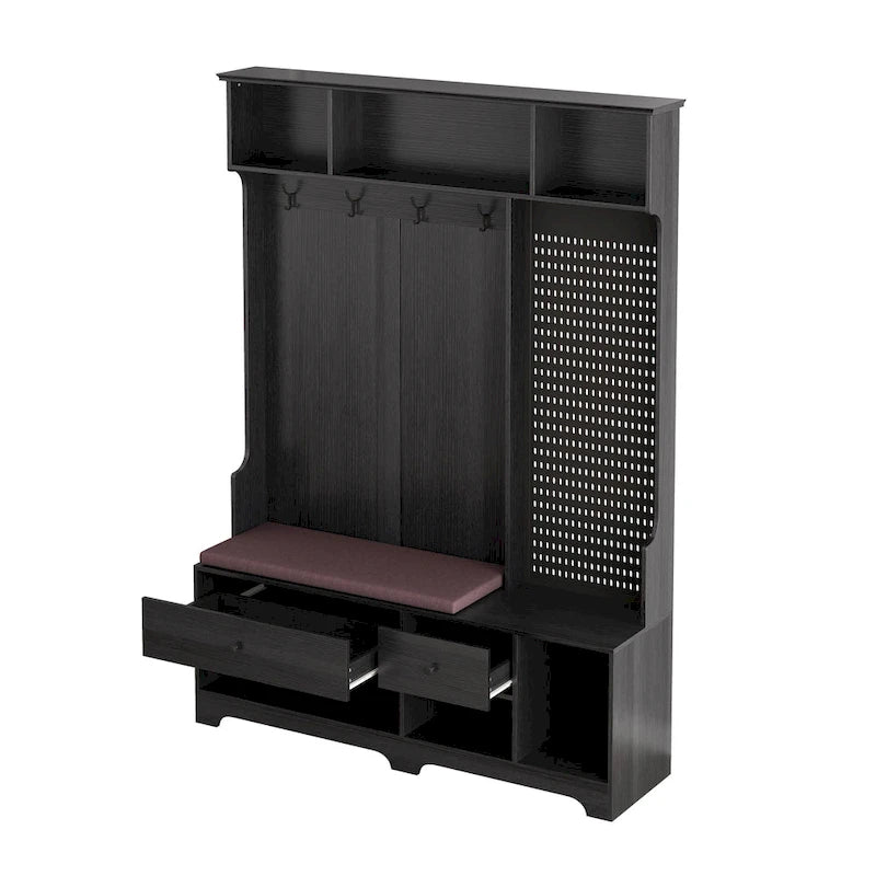 Porte-manteau avec banc à chaussures, patère, étagères et panneau perforé