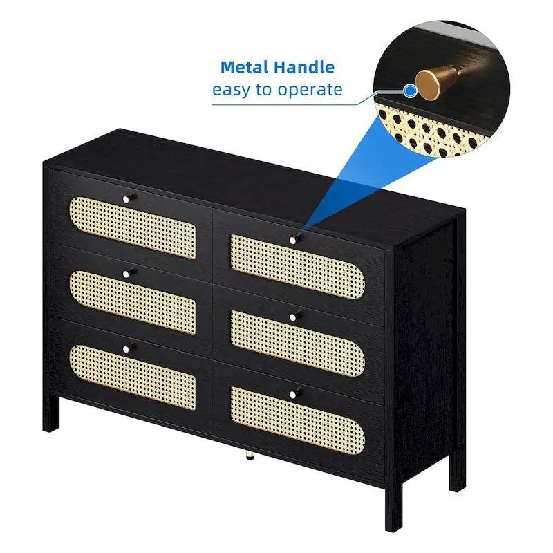 Commode double en rotin à 6 tiroirs Meuble de rangement